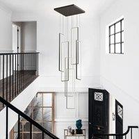Garwarm 6 - Light Unique Rectangle LED Dimmable Long Staircase Chandelier in Black