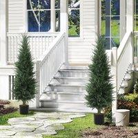 HOMCOM Set of 2 Decorative Artificial Plant, Fake Plant for Home Decor in Green