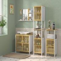HOMCOM Under Sink Bathroom Cabinet, Sink Storage Cabinet with Slat Doors in White