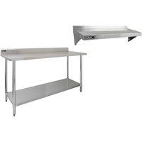 Monstershop 6ft Stainless Steel Catering Bench & 2 x Wall Mounted Shelves in Silver