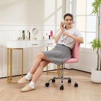 HOMCOM Modern Vanity Computer Desk Chair with Rolling Wheels, Pink