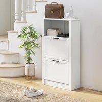 HOMCOM Modern Shoe Cabinet with 2 Flip Drawers & Adjustable Shelves, White