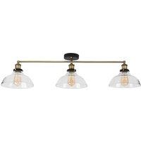 ValueLights Wallace Industrial 3 Way Shallow Glass Shades Antique Brass Ceiling Bar Light in Gold
