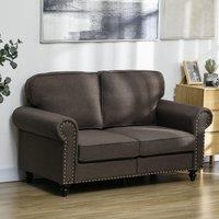 HOMCOM 2 Seater Sofa Couch Fabric Love Seat Sofa with Nailhead Trim in Brown