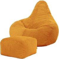 icon Gaming Bean Bag Recliner & Footstool, Corduroy in Yellow