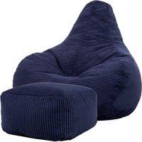 icon Gaming Bean Bag Recliner & Footstool, Corduroy in Navy