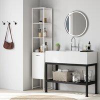 HOMCOM Tall Bathroom Cabinet with 3 Open Shelves Adjustable Shelf, White