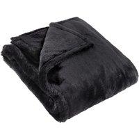 Furn Kallu Double-Sided Faux-Fur Throw in Black | Size: 130 cm x 180 cm
