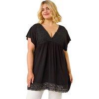Roman Women's Curve Lace Trim Stretch Top in Black | Size: 22-24
