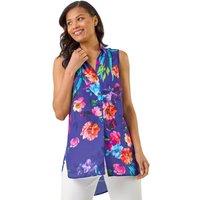 Roman Women's Floral Leaf Print Longline Button Blouse in Purple | Size: 12