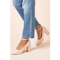 Dorothy Perkins Women's Vanessa Faux Leather Platform Ankle Strap High Block Heel Court Shoes in Beige | Size: 8