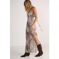 NastyGal Women's Snake Pleated Sheer Strappy Maxi Slip Dress in Stone | Size: Medium