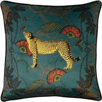 Paoletti Tropical Cheetah Printed Piped Cushion in Teal | Size: 45 cm x 45 cm