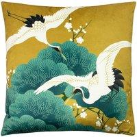 Paoletti Kensho Crane Printed Cushion in Gold | Size: 50 cm x 50 cm