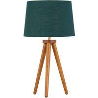First Choice Lighting Voyage - Dark Oak Table Lamp or Bedside Light with Green & Gold Shade in Brown