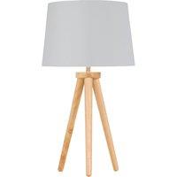 First Choice Lighting Voyage - Light Oak Table Lamp Bedside Light with White & Silver Shade in Brown