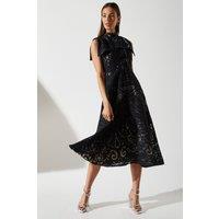 Coast Women's Bow Sleeve Jacquard Dress in Black/Nude | Size: 10