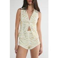 NastyGal Women's Zebra Hotfix Tailored Hotpants in Cream | Size: XL