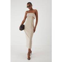 MissPap Women's Bandeau Fold Over Midaxi Dress in Ecru | Size: 16