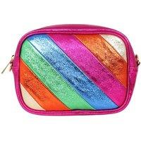 Sarta Women's Beau Italian Leather Crossbody Bag - Fuchsia Rainbow Striped, Metallic