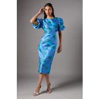 Coast Women's Blue Floral Puff Sleeve Midi Dress | Size: 8
