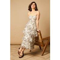 Oasis Women's Floral Textured Strappy Midaxi Dress in Mono | Size: 12