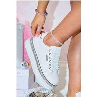 Love Lemonade Women's Sparkly Wedge Trim Trainers in White | Size: 4