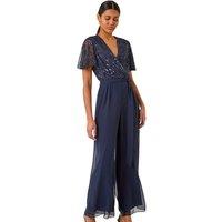 Embellished Beaded V-Neck Jumpsuit