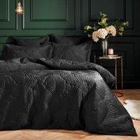 Paoletti Palmeria Quilted Velvet Duvet Cover Set in Black | Size: Single