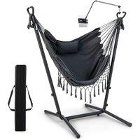 Costway Hammock Chair with Stand Height Adjustable Hanging Chair W/ Phone Holder & Pillow in Grey