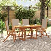 5 Piece Garden Dining Set Solid Wood Acacia and Textilene