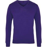 Premier Men's Knitted Cotton Acrylic V Neck Sweatshirt in Purple | Size: XS