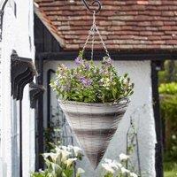 Marco Paul Garden Hanging Flower Basket 14" Rattan Effect Cone in Beige