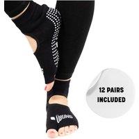 Calitek Ubung Black Yoga CAL174 Non Slip Open Toe Socks Packs of 12 Size 4-9 UK Size | Size: 1