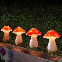 Marco Paul 4 Pack of Red Resin Mushroom Solar Stake Lights 10cm