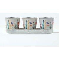 Homescapes Set of 3 Herb Pots with Tray, Multi-Coloured Floral Design