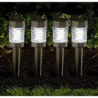 Marco Paul 4 pack of Silver Stainless Solar Stake Lights 42cm