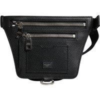 Leather Belt Bag with Multiple Compartments - Black
