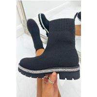 Love Lemonade Women's Sparkly Stretch Chunky Sock Boots Black | Size: 8