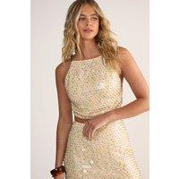 Studded Sequin Beaded Strap Crop Top