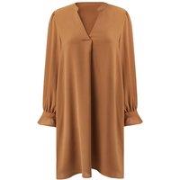MODISHION Women's Fashion V - Neck Dress with Ruffled Long Sleeves in Camel | Size: Medium