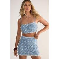 NastyGal Women's Droplet Embellished Crop Top in Powder Blue | Size: 10