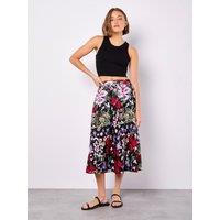 Apricot Women's Embroidered Floral Mesh Midi Skirt in Black | Size: 10