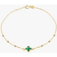 T.H.Baker Women's 9ct Yellow Gold Malachite Clover Ball Bracelet 1.29.2242 | Size: Adjustable
