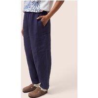 Gandys Women's Bembridge Linen Drawstring Barrel Leg Trousers with Back Pockets in Navy | Size: 6