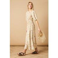 Oasis Women's Printed Shirred Bodice Puff Sleeve Midi Dress | Size: 8