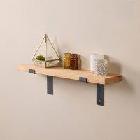 Off the Grain Oak Shelf with Lipped Brackets - 100cm Rustic Shelf in Light Oak | Size: 130 cm x 15 cm