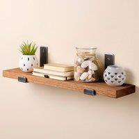 Off the Grain Wooden Shelf with Metal Brackets - Oak Shelf- 150cm in Dark Brown | Size: 150 cm x 15 cm