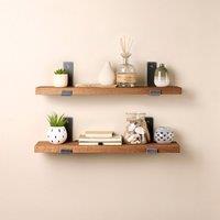 Off the Grain Oak Shelves Pack of 2 with Brackets - 100cm in Brown | Size: 100 cm x 15 cm