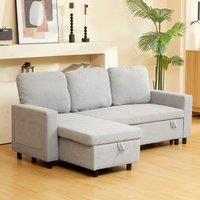 HOMCOM Pull Out Sofa Bed L Shape Corner Sofa w/ Reversible Chaise in Light Grey
